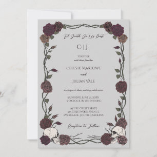 Convites Até a Morte Rosas Góticas Borgonha Cinza Claro Cas