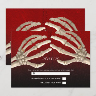 Convites Até que a Morte Esqueleto Vermelho Sangue Ouro Cas