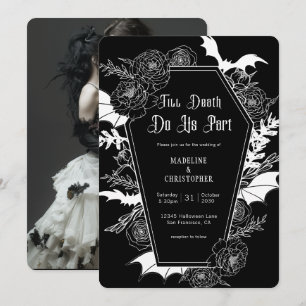 Convites Até que a Morte nos Separe Casamento Preto Floral 