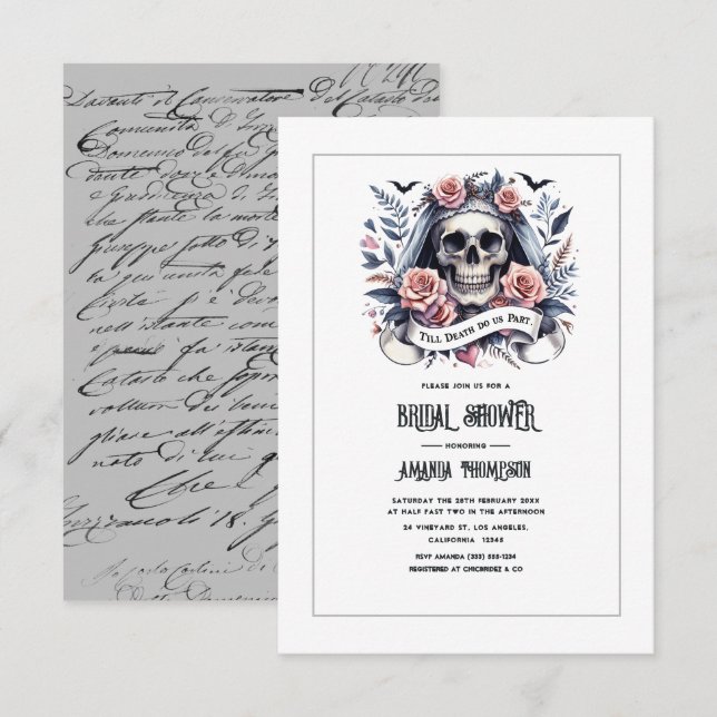 Convites "Até que a Morte nos Separe" Chá de Noiva Gótico (Frente/Verso)