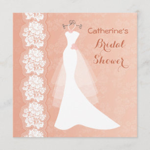 Convites Ate, vestido de casamento no chá de panela coral