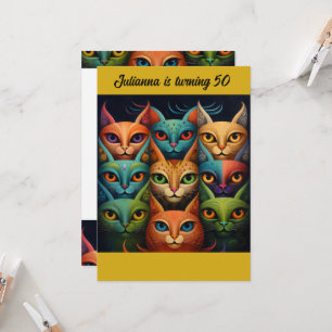 Convites Atitude Colorida e Artística de Gato de Aniversári