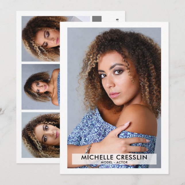 Convites Ator Modelo 5x7 Zed Comp Card 3 Foto para trás (Frente/Verso)