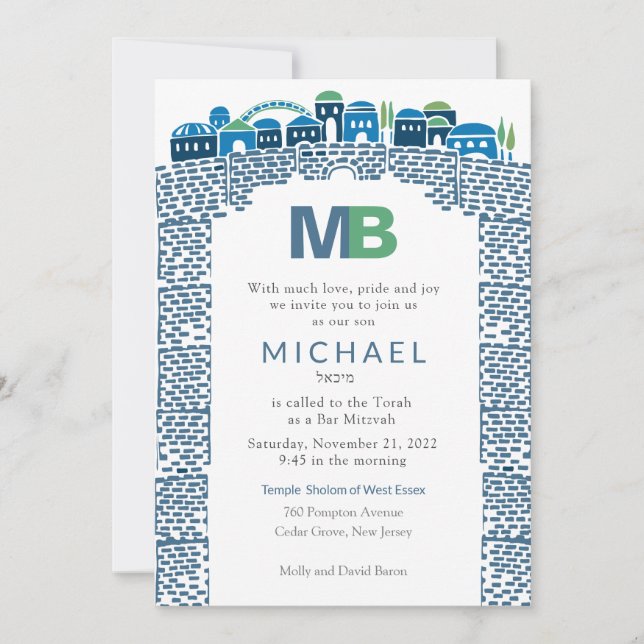 Convites Atordoamento de Jerusalém Azul com Voo Mitzvah Con (Frente)