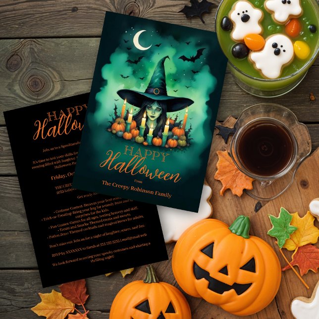 Convites Attractive & Mystical Halloween Witch Conjures (Attractive & Mystical Halloween Witch Conjures Invitations Party Cards.)