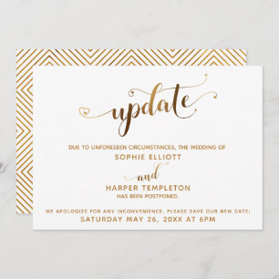 Convites Atualização de casamento adiada Caligrafia Dourada