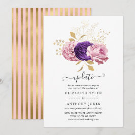 Convites Atualização de casamento adiado com flores rosa e