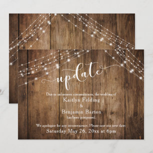 Convites Atualização de Casamento Adiado, Madeira Rústica e