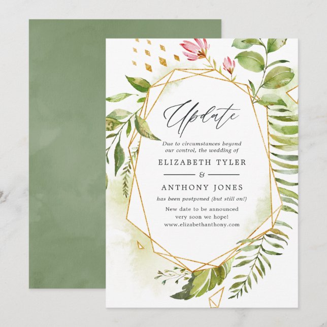 Convites Atualização de casamento com greenery e cristal ge (Frente/Verso)