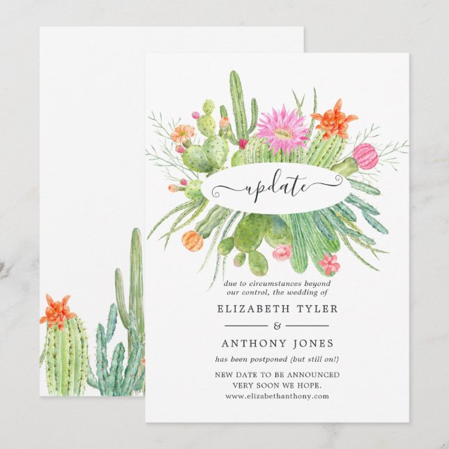 Convites Atualização de Casamento de Cactus Watercolor (Frente/Verso)