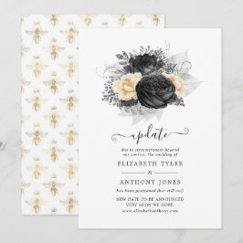 Convites Atualização de casamento de flores pretas e dourad