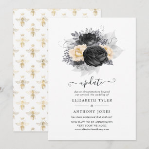 Convites Atualização de casamento de flores pretas e dourad
