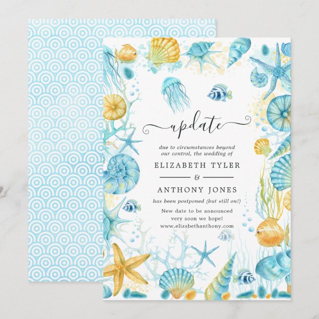 Convites Atualização de Casamento de Vida do Mar Azul e Ama (Frente/Verso)