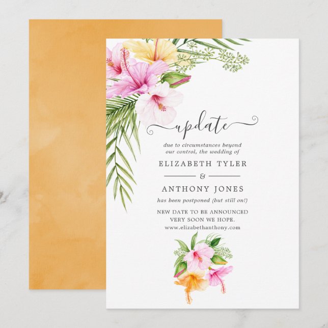 Convites Atualização de Casamento de Watercolor Tropical Fl (Frente/Verso)