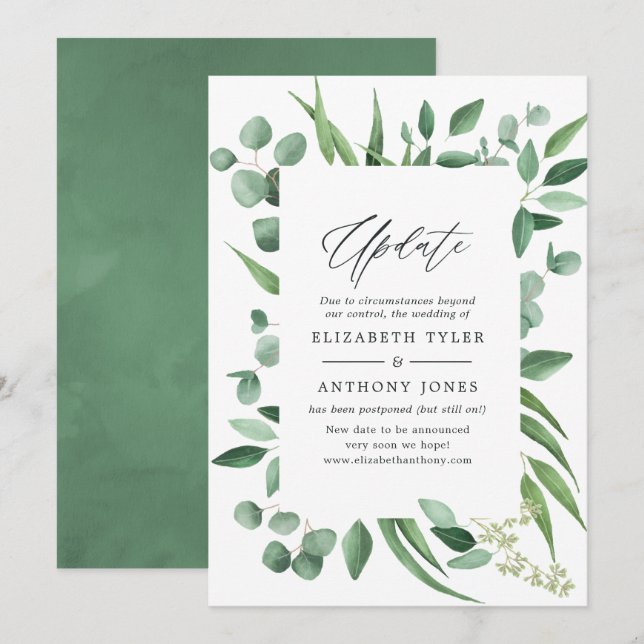 Convites Atualização de Casamento Eucalyptus Greenery (Frente/Verso)