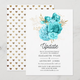 Convites Atualização de casamento floral azul aqua e dourad
