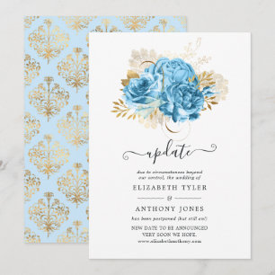 Convites Atualização de casamento floral azul pastel e dour