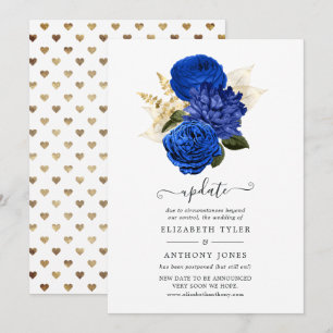 Convites Atualização de casamento floral azul real e dourad