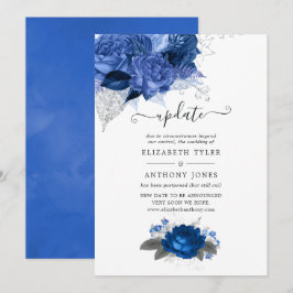 Convites Atualização de casamento floral azul real e prata