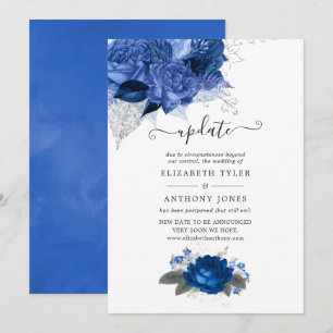 Convites Atualização de casamento floral azul real e prata