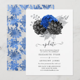 Convites Atualização de Casamento Floral Azul Real, Preto e