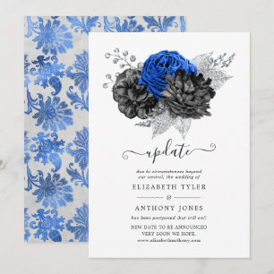 Convites Atualização de Casamento Floral Azul Real, Preto e