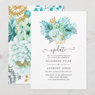 Convites Atualização de casamento floral em aquarela mint