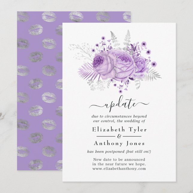 Convites Atualização de Casamento Floral Lavanda e Prata (Frente/Verso)