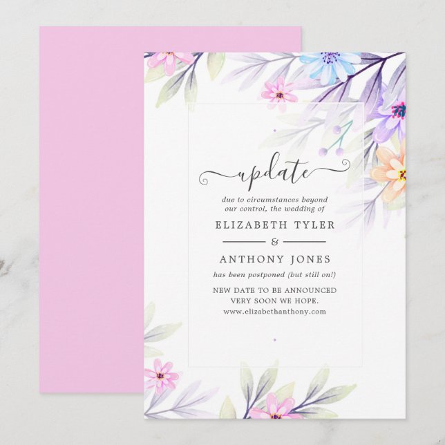 Convites Atualização de Casamento Floral Pastel Watercolor (Frente/Verso)