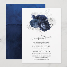 Convites Atualização de casamento floral prateado e azul-ma