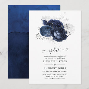 Convites Atualização de casamento floral prateado e azul-ma