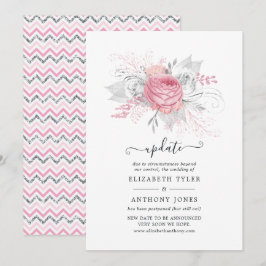 Convites Atualização de casamento floral prateado e rosa fa