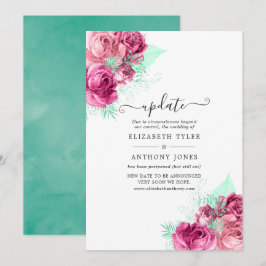 Convites Atualização de Casamento Floral Rosa e Mint