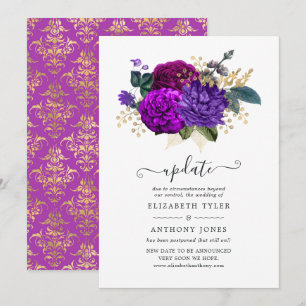 Convites Atualização de Casamento Floral Roxo Real e Dourad