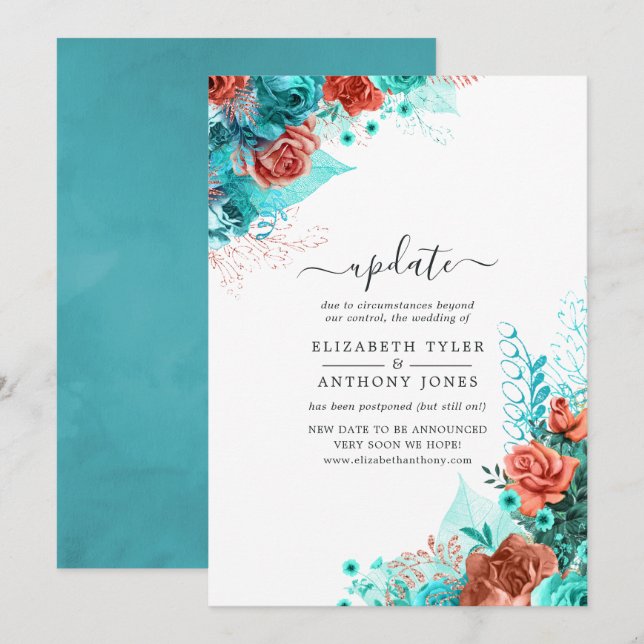 Convites Atualização de casamento floral rústico em turques (Frente/Verso)