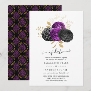 Convites Atualização de casamento gótico floral preto roxo