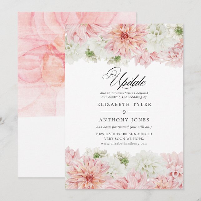 Convites Atualização de Casamento Pastel Blush Pink Dahlia (Frente/Verso)