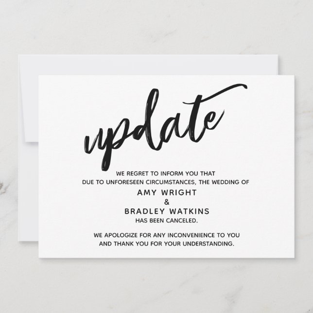 Convites Atualização do Aviso de Casamento Cancelado Escrit (Frente)