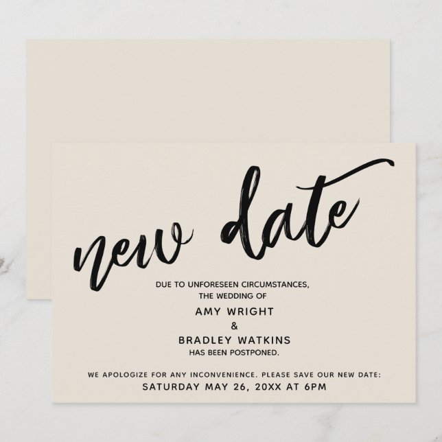 Convites Atualização do Casamento Adiado Escrito à Mão Cart (Frente/Verso)