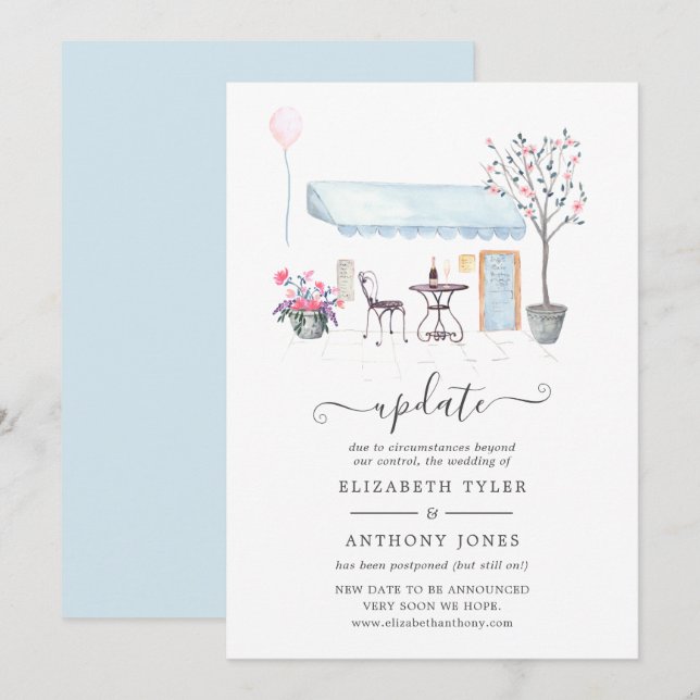 Convites Atualização do Casamento em Aquarela em Paris (Frente/Verso)