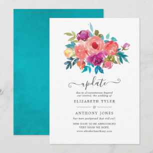 Convites Atualização do Casamento Floral Coral, Turquesa e