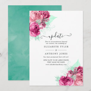 Convites Atualização do Casamento Floral Rosa e Verde-Menta