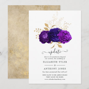 Convites Atualização do Casamento Floral Roxo, Azul Real e