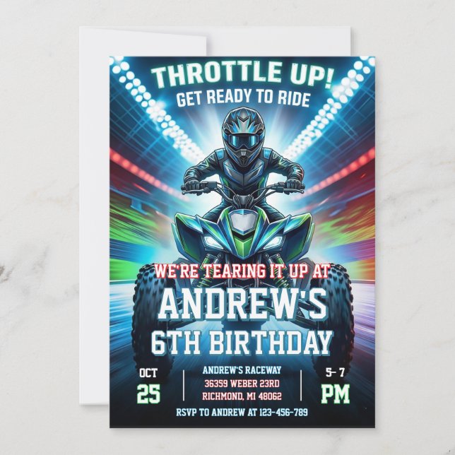 Convites ATV Four Wheeler Birthday Party Invitation  (Frente)
