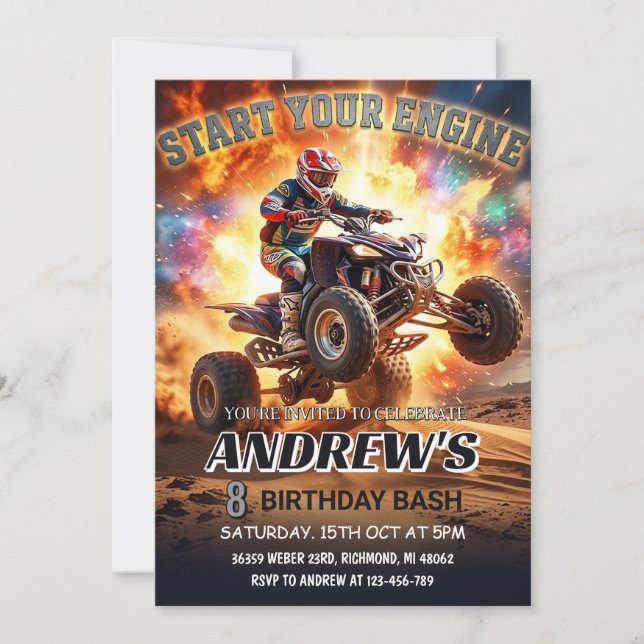 Convites ATV Quad Bike Birthday Party Invitation  (Frente)