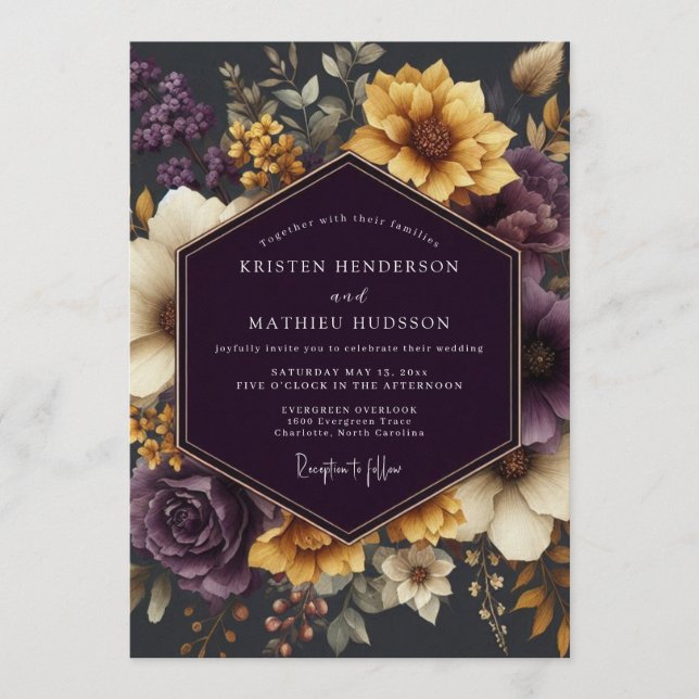 Convites Aubergine Golden Wedding (Frente)
