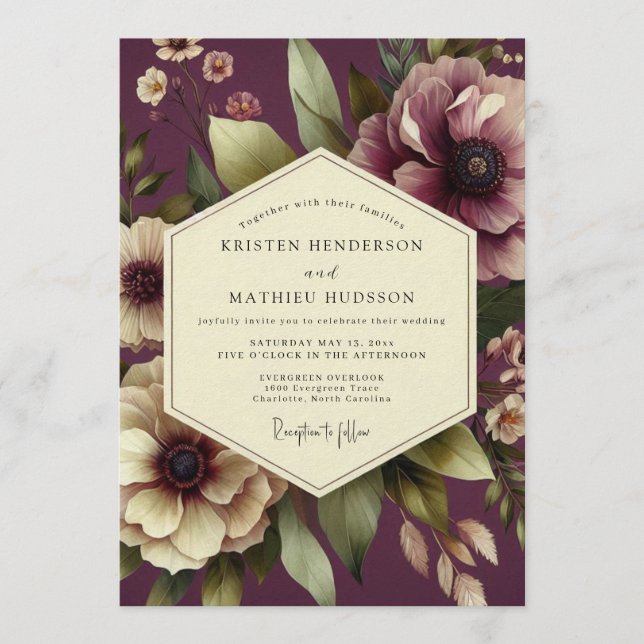 Convites Aubergine Sovereign Bloom Wedding (Frente)