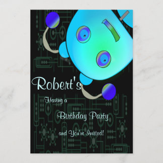 Convites Auge adorável um o aniversário azul do robô da