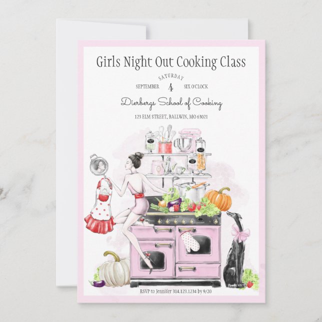 Convites Aula de Culinária Noite das Garotas (Frente)
