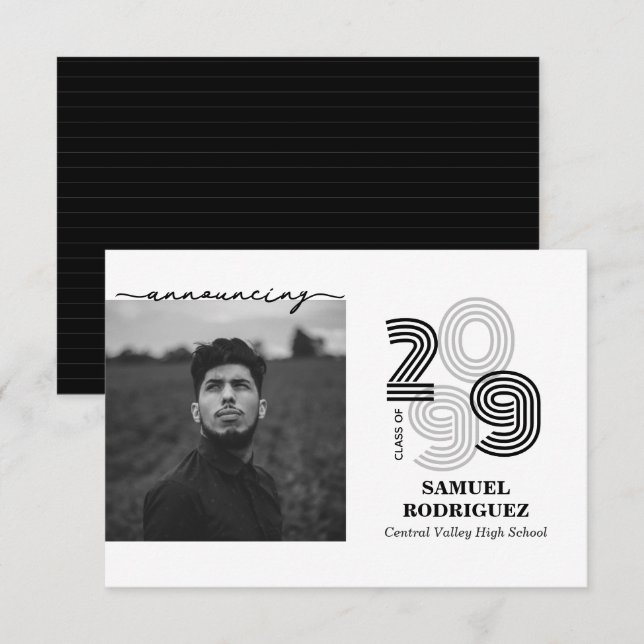 Convites Aula de Números Grandes Retro Preto (Frente/Verso)